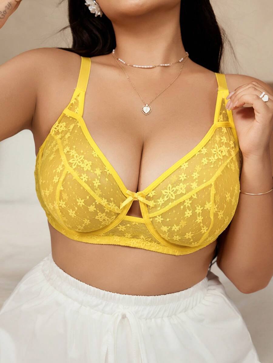 Ensemble soutien-gorge en maille florale grande taille